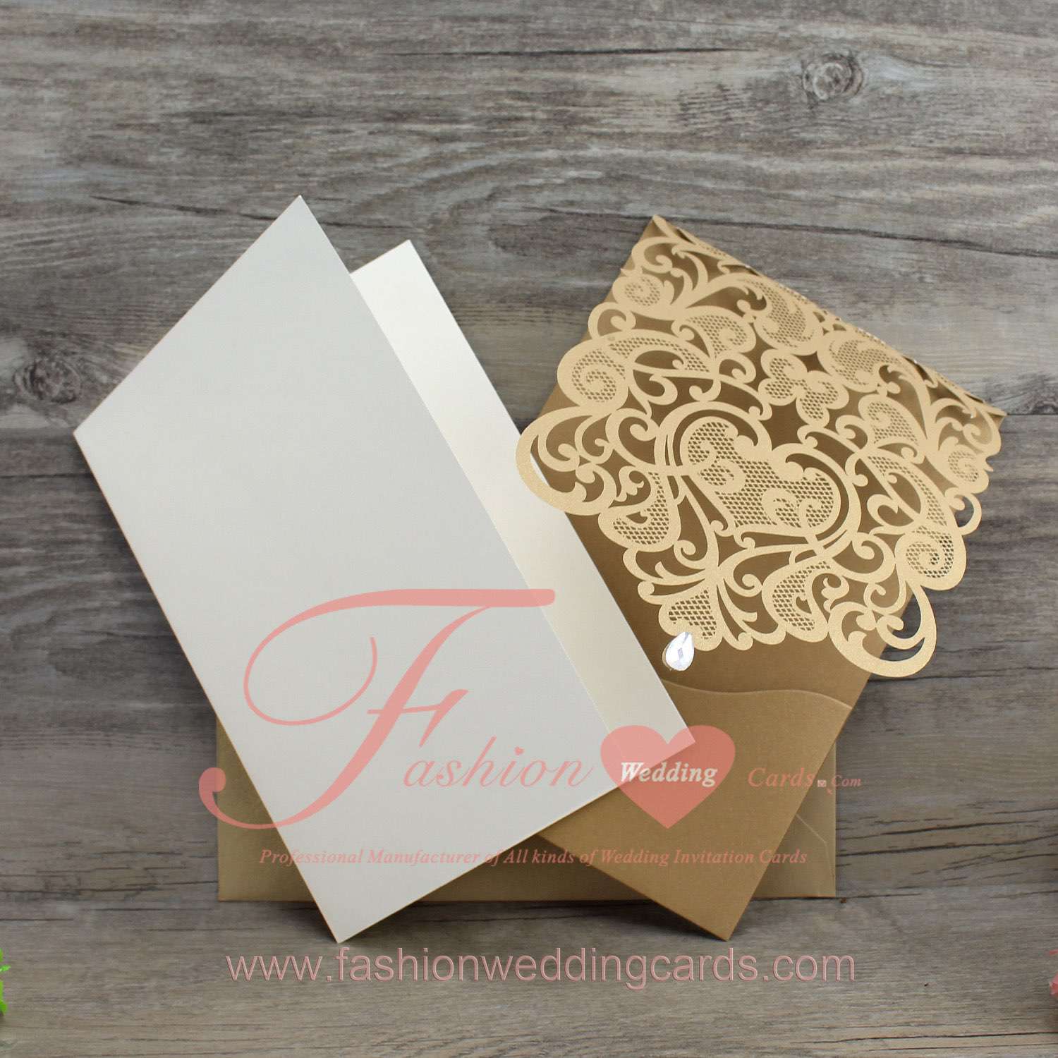 Gold Laser Cut Wedding Invitation Pocket